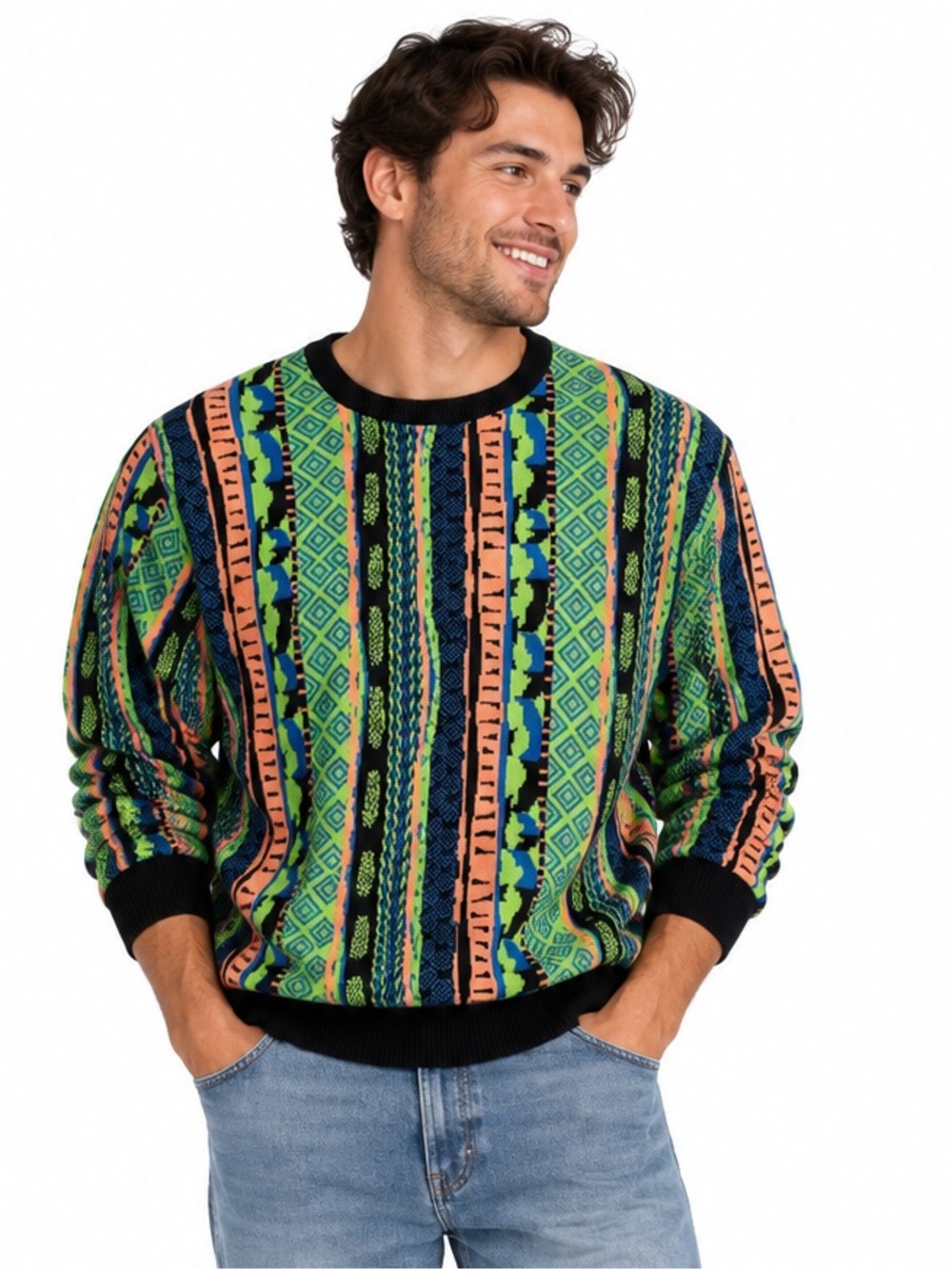 Empyre Brock Vert Multicolor Geometric Knit Sweater Coogi Style 90s Streetwear